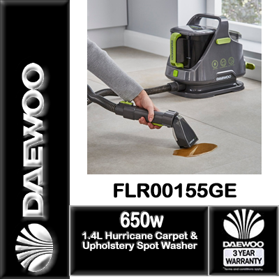 *** In Store Only *** Daewoo FLR00155GE Hurricane 650W 1.4L Carpet & Upholstery Spot Washer - Image 3
