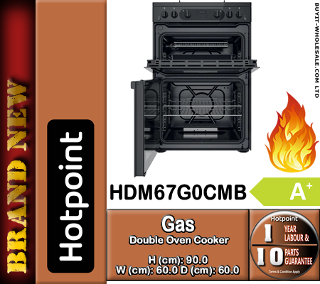 Hotpoint HDM67G0CMB Black 60cm Wide Gas Double Oven Cooker with 4 Zone Gas Hob - Image 3