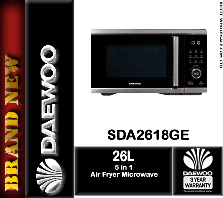 Daewoo SDA2618GE 26L 5-in-1 Air Fryer Microwave Oven stainless steel front view