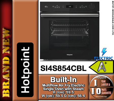 Hotpoint SI4S854CBL Black Built-In Electric Single Oven with Multiflow, Air Fry and Steam Cooking