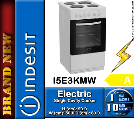 Indesit I5E3KMW White 50cm Wide Single Cavity Electric Cooker with 4 Zone Solid Plate Hob - Image 3
