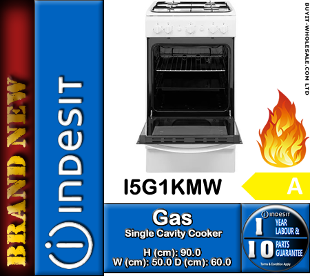 Indesit I5G1KMW White 50cm Wide Single Cavity Gas Cooker with 4 Zone Gas Hob - Image 3