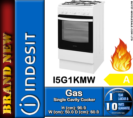 Indesit I5G1KMW White 50cm Wide Single Cavity Gas Cooker with 4 Zone Gas Hob - Image 4