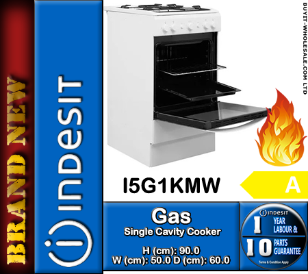 Indesit I5G1KMW White 50cm Wide Single Cavity Gas Cooker with 4 Zone Gas Hob - Image 5