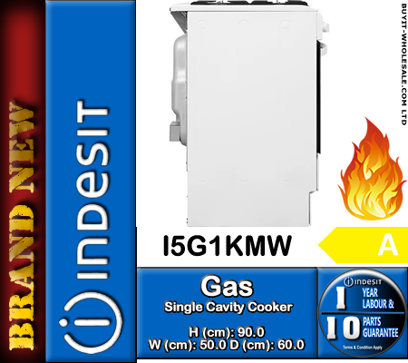 Indesit I5G1KMW White 50cm Wide Single Cavity Gas Cooker with 4 Zone Gas Hob - Image 6