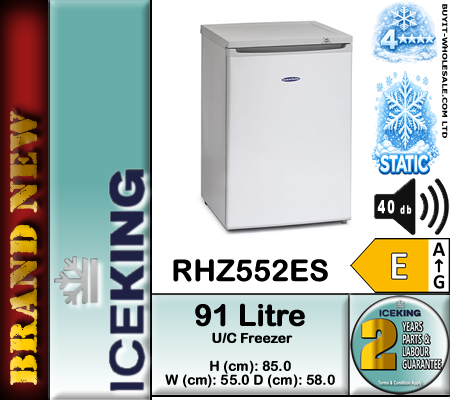 IceKing RHZ552ES Silver 55cm 91L under counter static freezer with reversible door