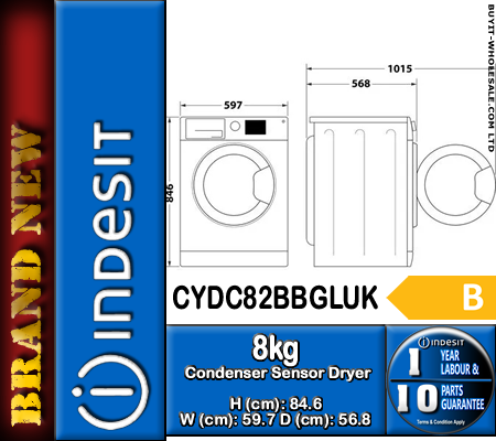 Indesit CYDC82BBGLUK Black 8kg Condenser Sensor Dry Tumble Dryer - Image 6