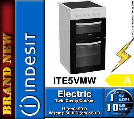 Indesit ITE5VMW White 50cm Wide Twin Cavity Electric Cooker with 4 Zone Ceramic Hob - Image 3