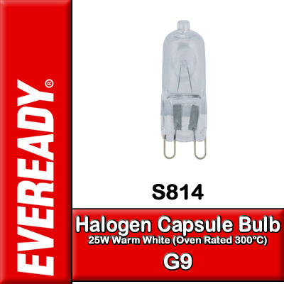 Eveready S814 25W G9 clear halogen oven rated bulb warm white