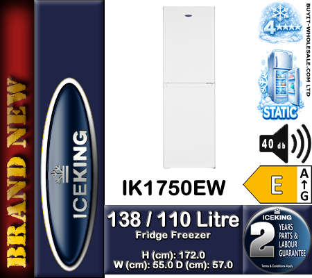 IceKing IK1750EW White 50/50 Fridge Freezer 55cm 248L Static Freestanding