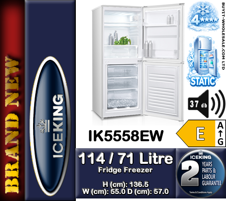 IceKing IK5558EW white freestanding 50/50 fridge freezer with 55cm width and 185L capacity