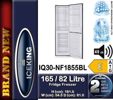 IceKing IQ30-NF1855BL black frost free fridge freezer 247L 54.5cm