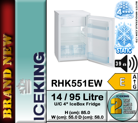 IceKing RHK551EW White 55cm Wide 4* Under Counter Icebox Fridge - Image 3