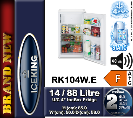 IceKing RK104W.E white under counter fridge with 4 star icebox 50cm 102L capacity