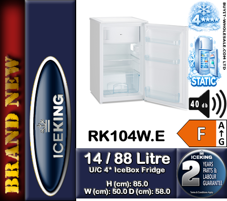 IceKing RK104W.E white under counter fridge with 4 star icebox 50cm 102L capacity