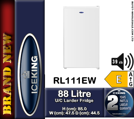 IceKing RL111EW white under counter larder fridge 88L with adjustable shelves and salad crisper