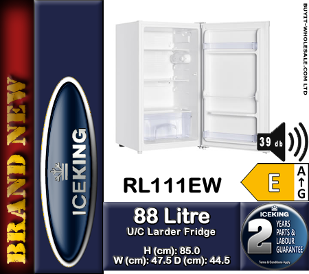 IceKing RL111EW white under counter larder fridge 88L with adjustable shelves and salad crisper