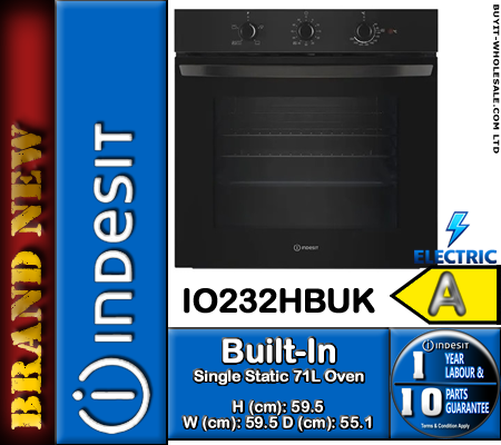 Indesit IO232HBUK black single electric oven with 71L capacity built-in kitchen oven