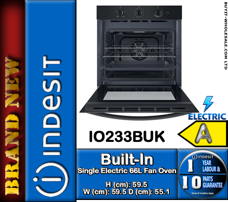 Indesit IO233BUK Black Single Electric Fan Oven with 66L capacity and easy-clean enamel interior