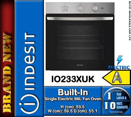 Indesit IO233XUK Stainless Steel Single Electric Fan Oven 66L Built-In Oven