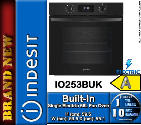 Indesit IO253BUK Turn&Go built-in electric single fan oven in black with 66L capacity and turbo grill