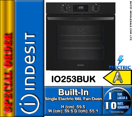 Indesit IO253BUK Turn&Go built-in electric single fan oven in black with 66L capacity and turbo grill
