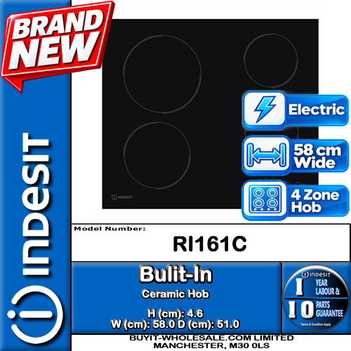 Indesit RI 161 C 58cm 4 Zone Touch Control Ceramic Hob in Black - Indesit RI161C