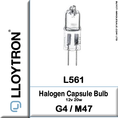 Lloytron L561 12V 20W G4 clear halogen capsule bulb
