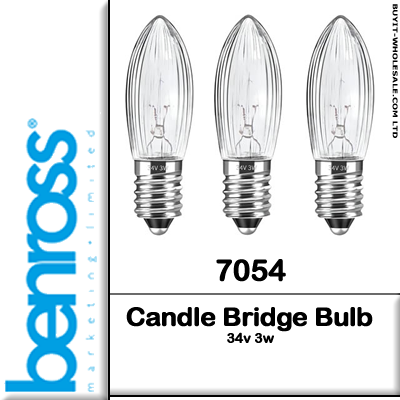 Benross 7054 34V 3W candle bridge bulbs clear glass pack
