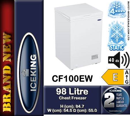 IceKing CF100EW 98L white chest freezer with wire basket and counterbalanced lid
