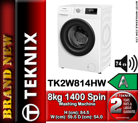 Teknix TK2W814HW side angle white washing machine