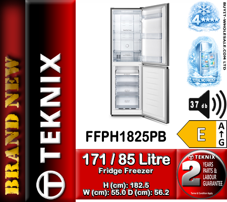 Teknix FFPH1825PB Black 256L Total No Frost Fridge Freezer with Digital Controls