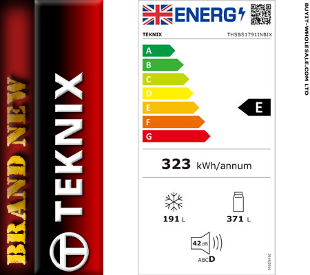Teknix THSBS1791INBIX Black Steel 91cm Wide 371L / 191L Total No Frost (Frost Free) Side Fridge Freezer - Image 7
