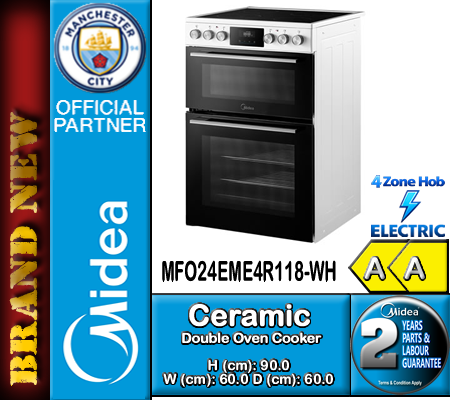 Midea MFO24EME4R118-WH White 60cm Wide Electric Double Oven Cooker - Image 3