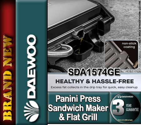 *** In Store Only *** Daewoo SDA1574GE Panini Press Sandwich Maker & Flat Grill - Image 5