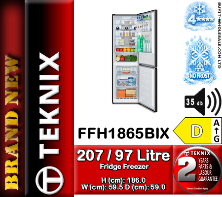 Teknix FFH1865BIX Black Steel 304L Total No Frost fridge freezer