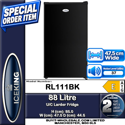 IceKing RL111BK black 88 litre under counter larder fridge