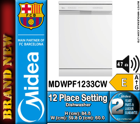 Midea MDWPF1233C(W)-WG-UK White 12 Place Setting Freestanding Dishwasher (MDWPF1233CW, EAN Code: 6939962624723)