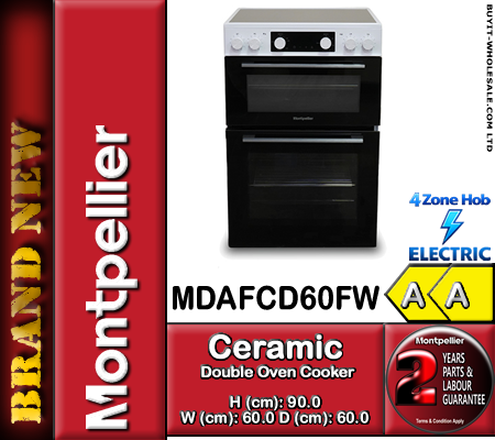 Montpellier MDAFCD60FW White 60cm Ceramic Double Oven Cooker