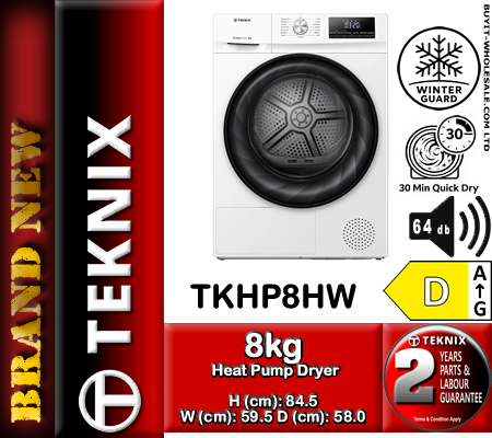 Teknix TKHP8HW White 8kg Heat Pump Dryer