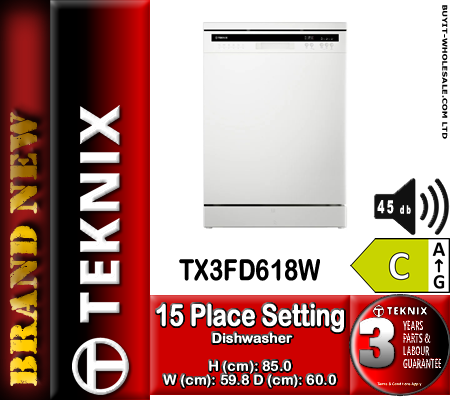 Teknix TX3FD618W White 15 Place Freestanding Dishwasher